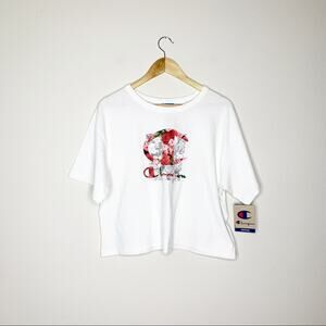 Champion Tee Womens Large White Boxy Floral Graphic Loose Fit